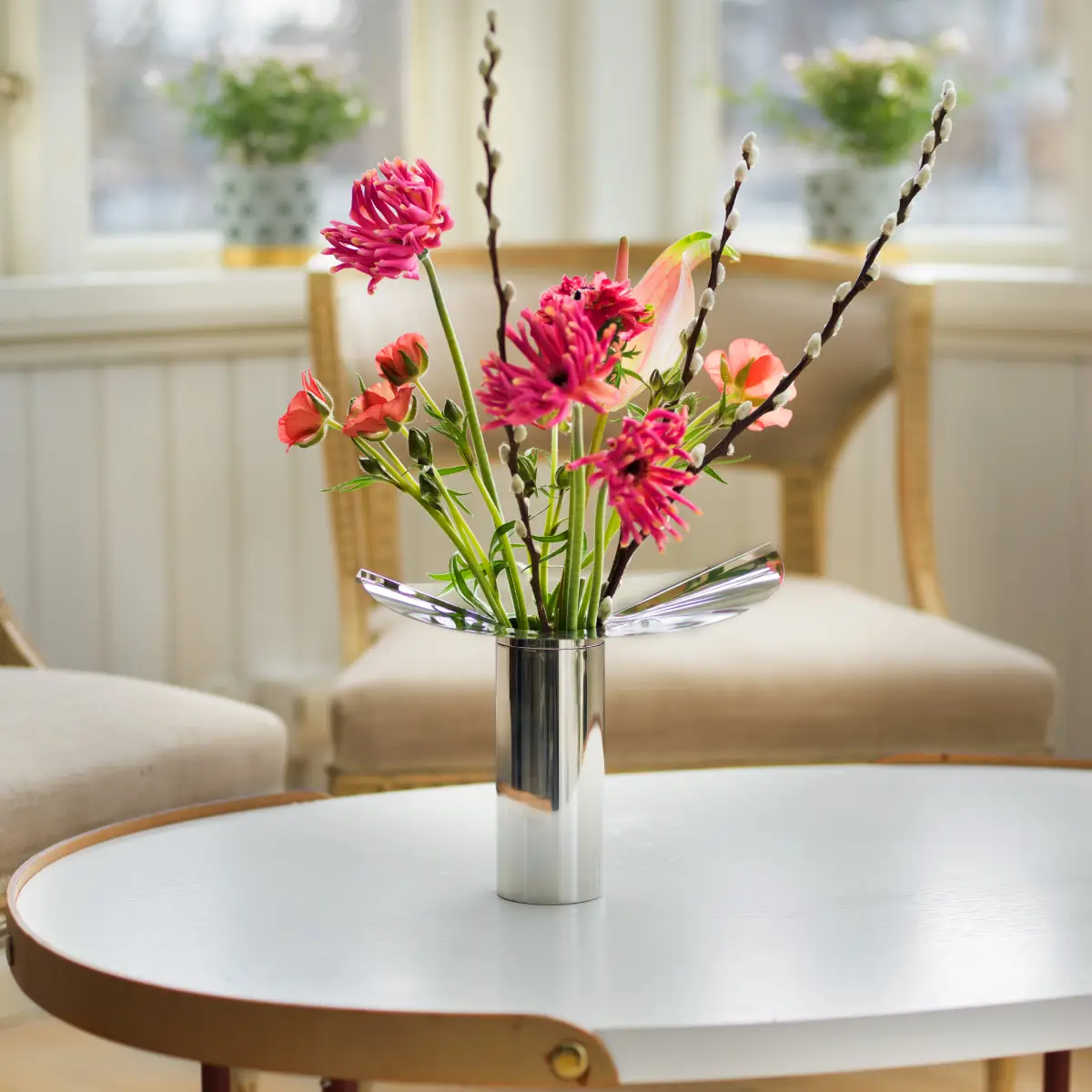Löv vase/lysholder sølv