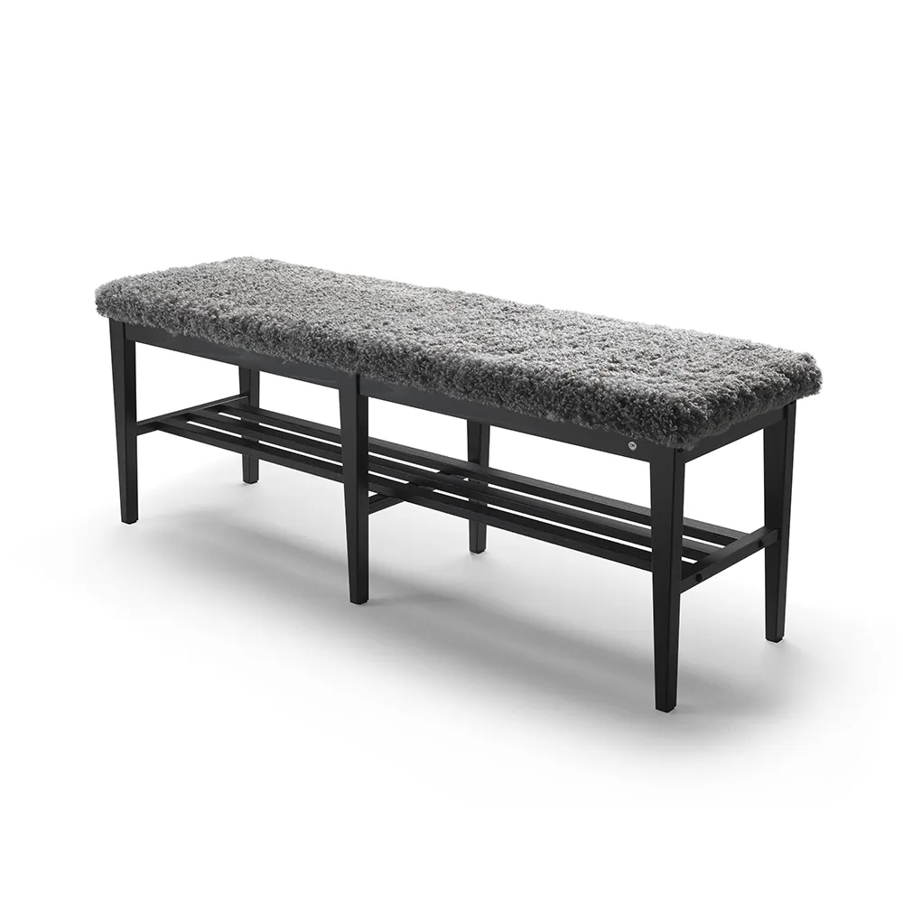 Nadja Bench 130 cm Sortbejdset ask/fåreskind look Grå