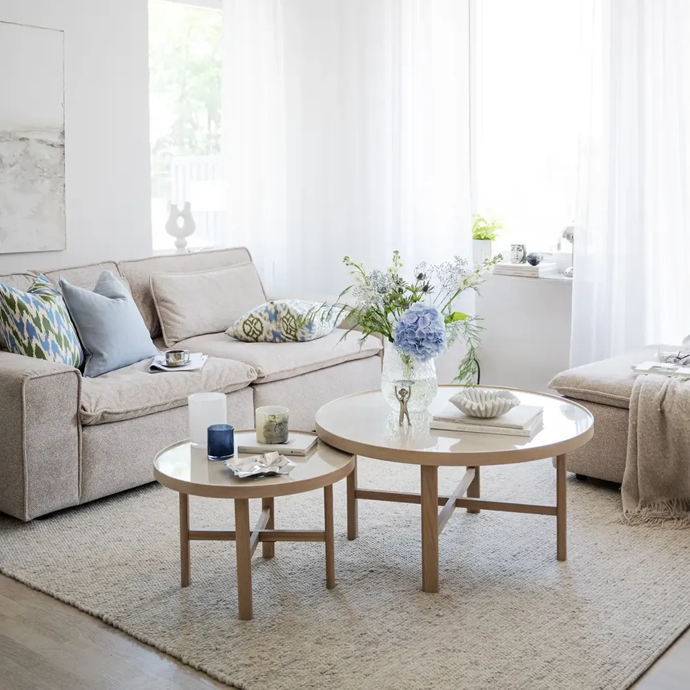 Marsden sofabord Ø60 cm keramik/hvidpigmenteret eg