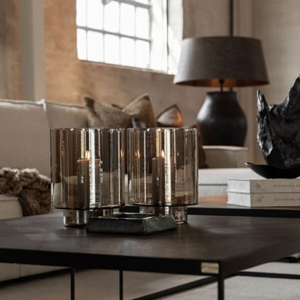 Reef lyslanterne i glas Ø20 cm - Røgbrun