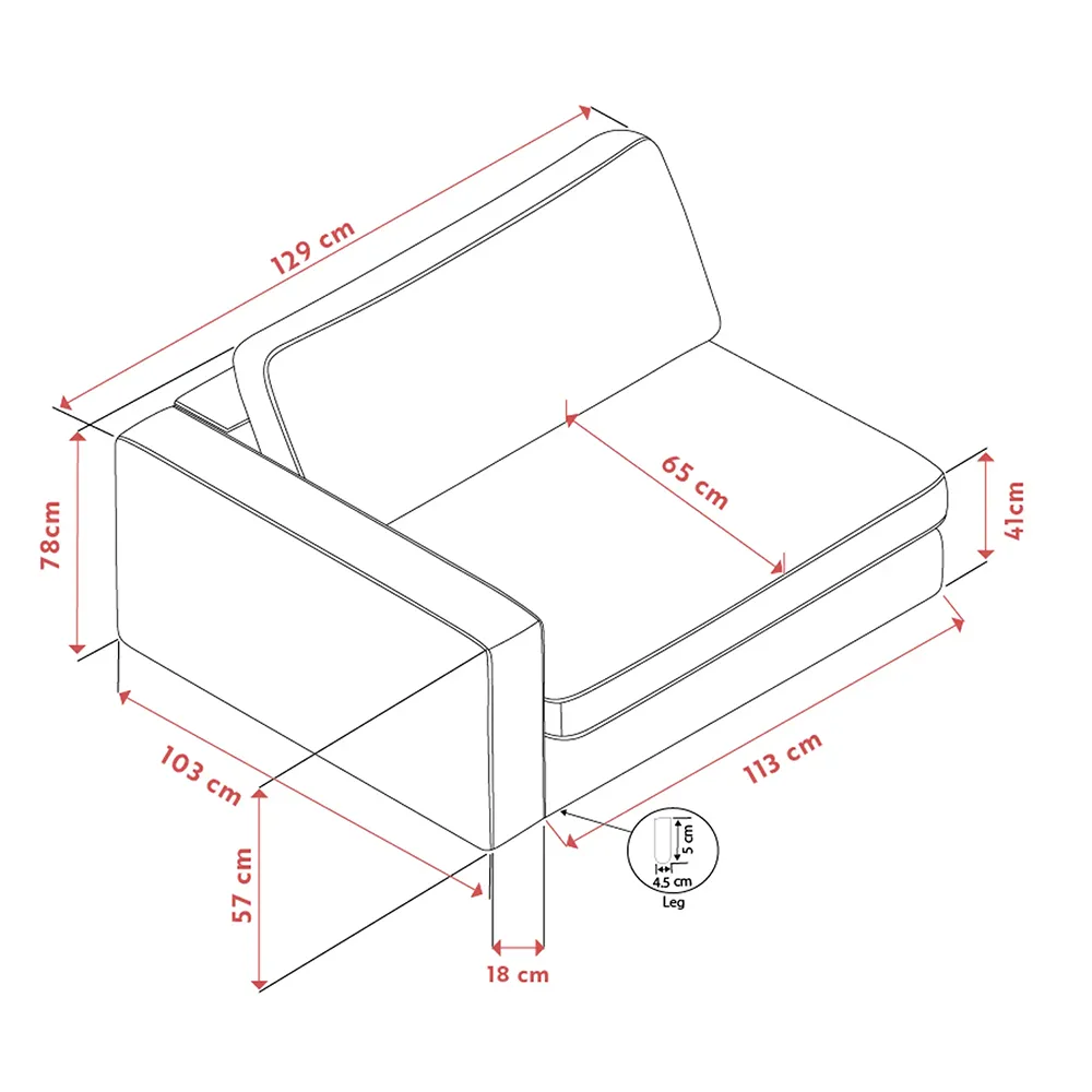 Duncan 1,5-personers armlæn venstre stof Robin lysegrå
