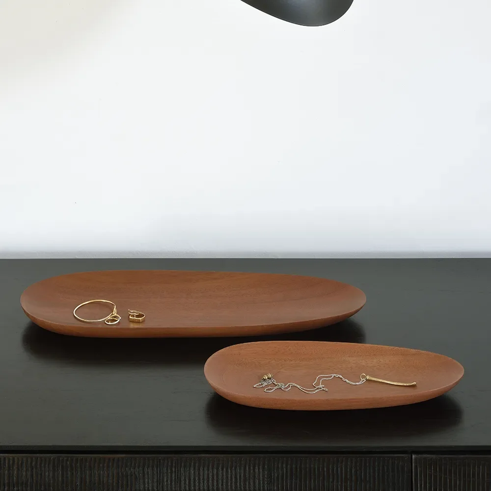 Thin ovale bakker lakeret mahogni - Sæt med 2