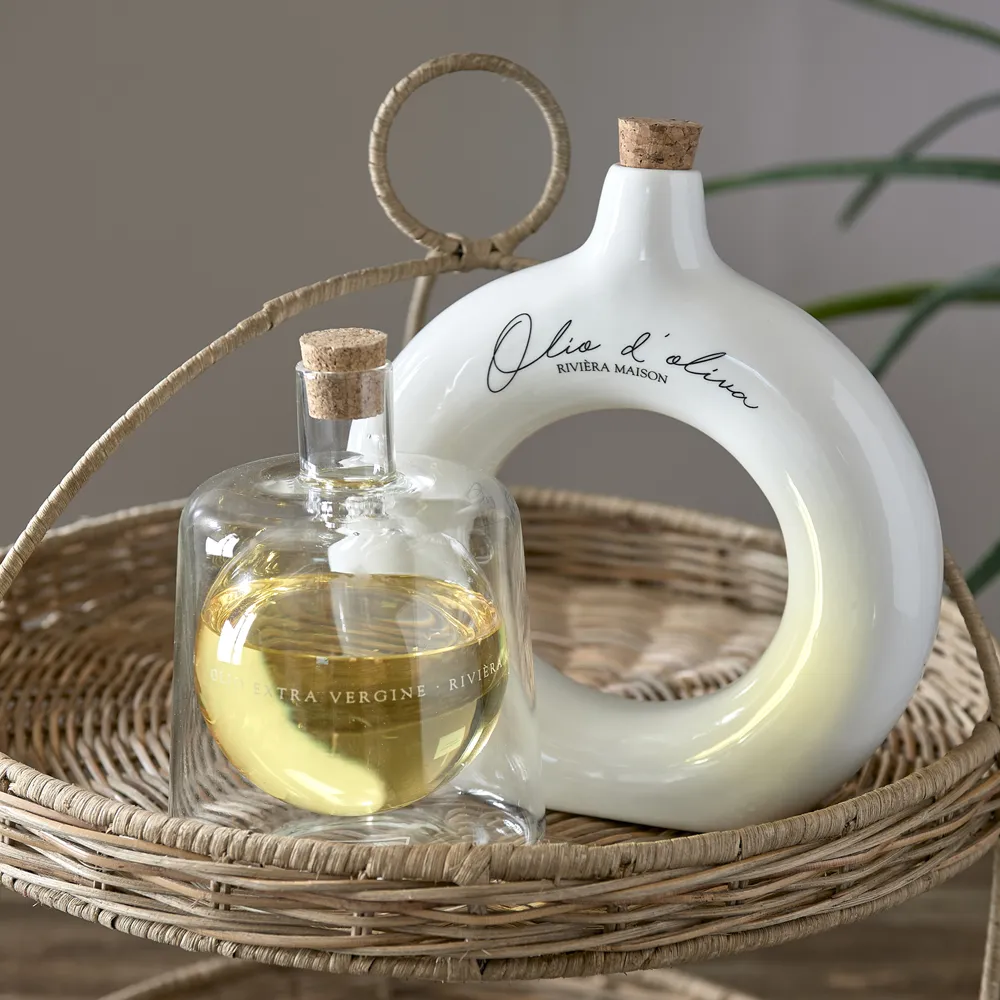 Håndlavet Eddike- og olieflaske Olio D'Oliva Off White
