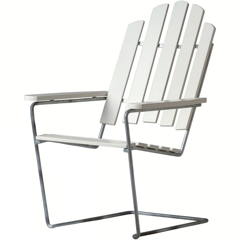 Grythyttan Stålmöbler, A3 solstol hvidlakeret Eg/Varmgalvaniseret Understel Grythyttan Stålmöbler