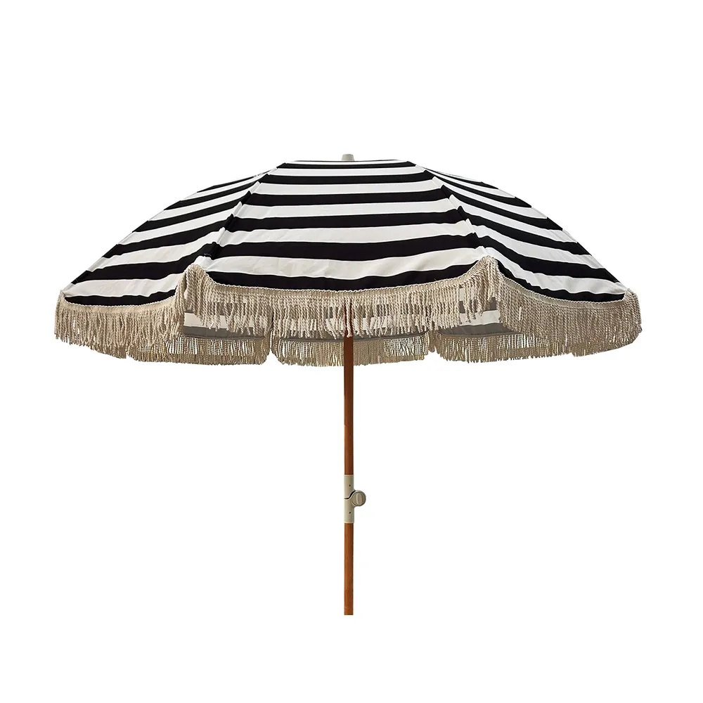 Parasol med frynser Ø200 cm Sort/hvid