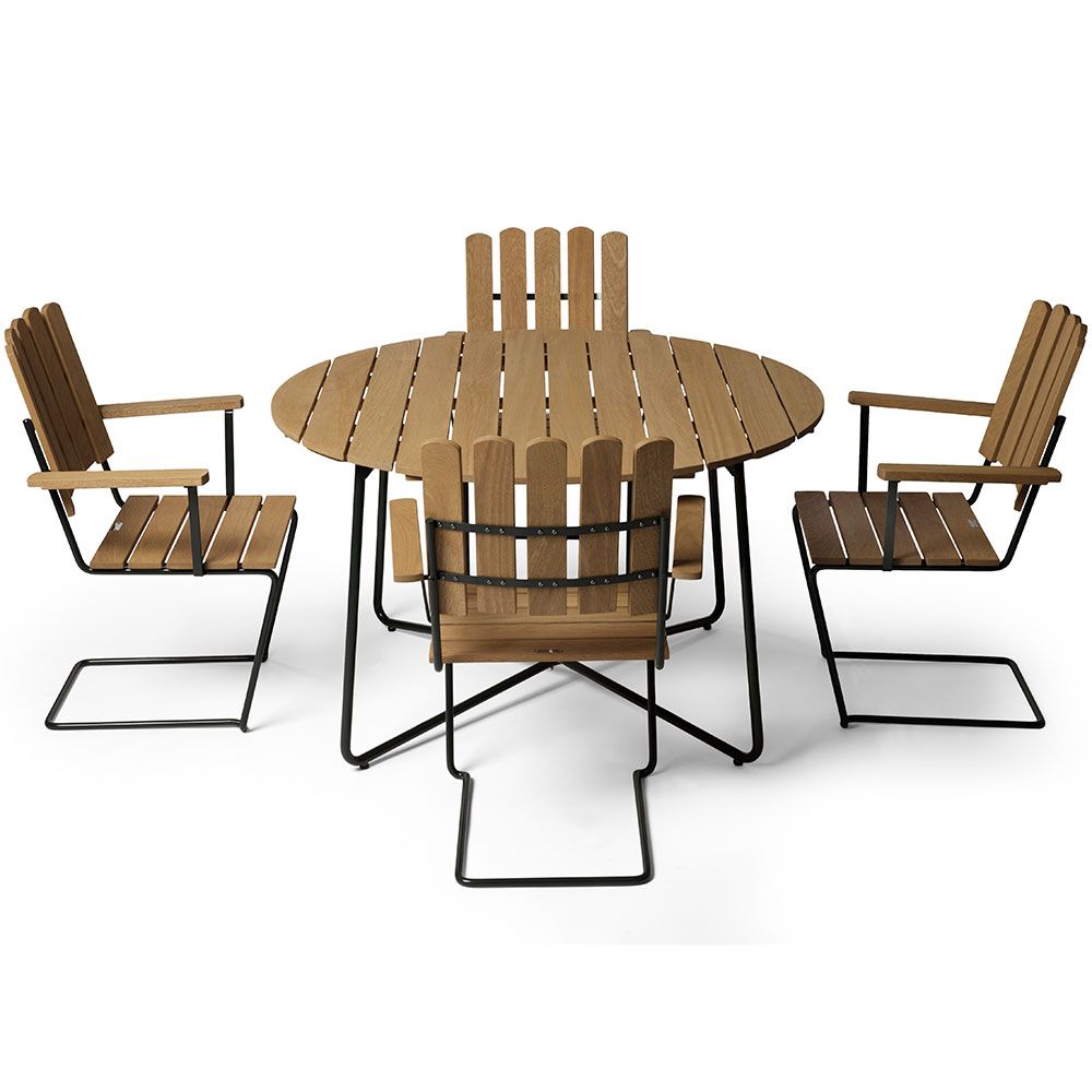 A2 Lænestol Olieret Eg/Mørkegrønt Understel Grythyttan Stålmöbler