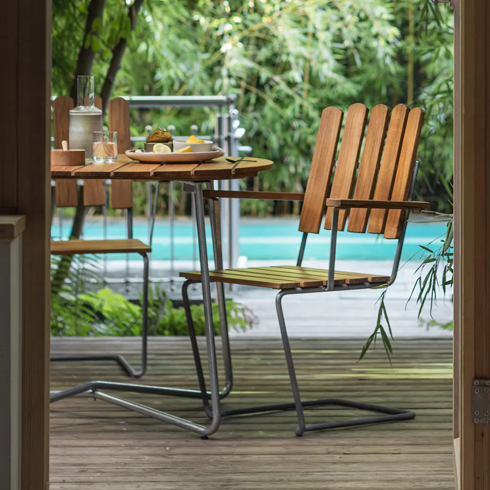 A2 Lænestol Ubehandlet Teak/Varmgalvaniseret Understel Grythyttan Stålmöbler