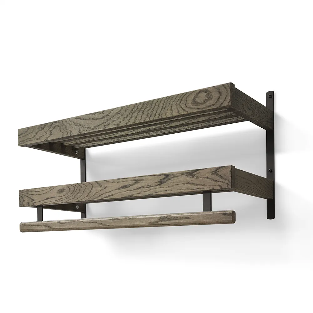 Oscarssons Möbel, Nadja hattehylde 80 cm 2 niveauer Røget eg/matsort stål