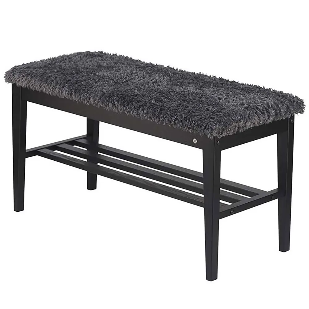 Oscarssons Möbel, Nadja Bench Sortbejdset eg/fåreskind i mørkegråt look