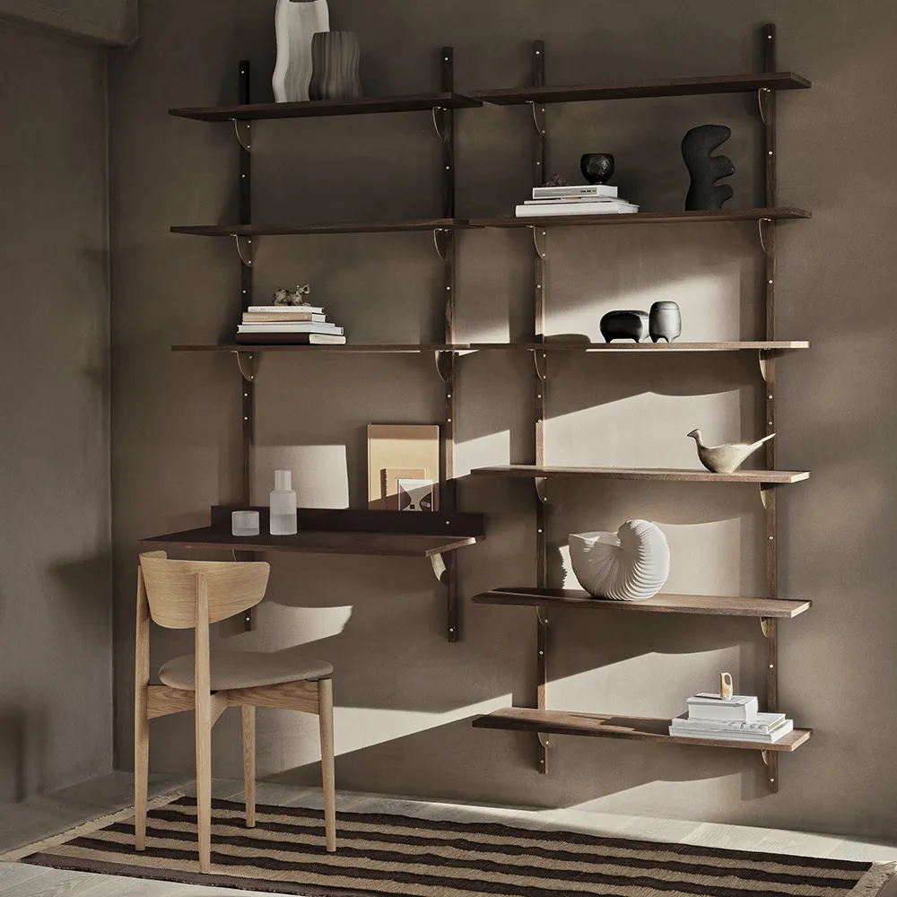 Sector Vægmonteret skrivebord - Smoked Oak/Brass