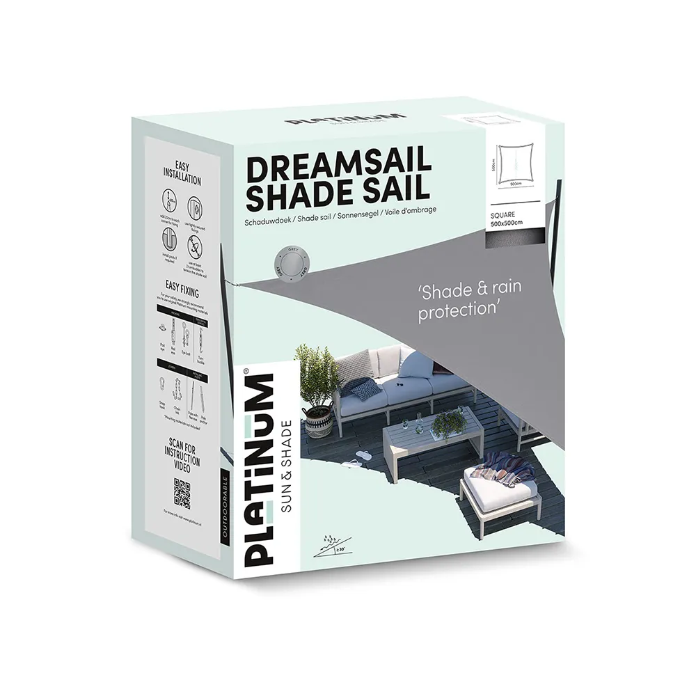 Dreamsail solsejl vandtæt firkantet 500x500cm creme 