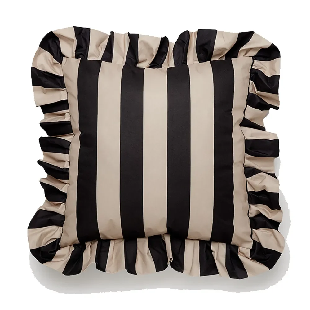 Garden Glory, Pyntepude med flæse 45x45 cm Sort/Beige