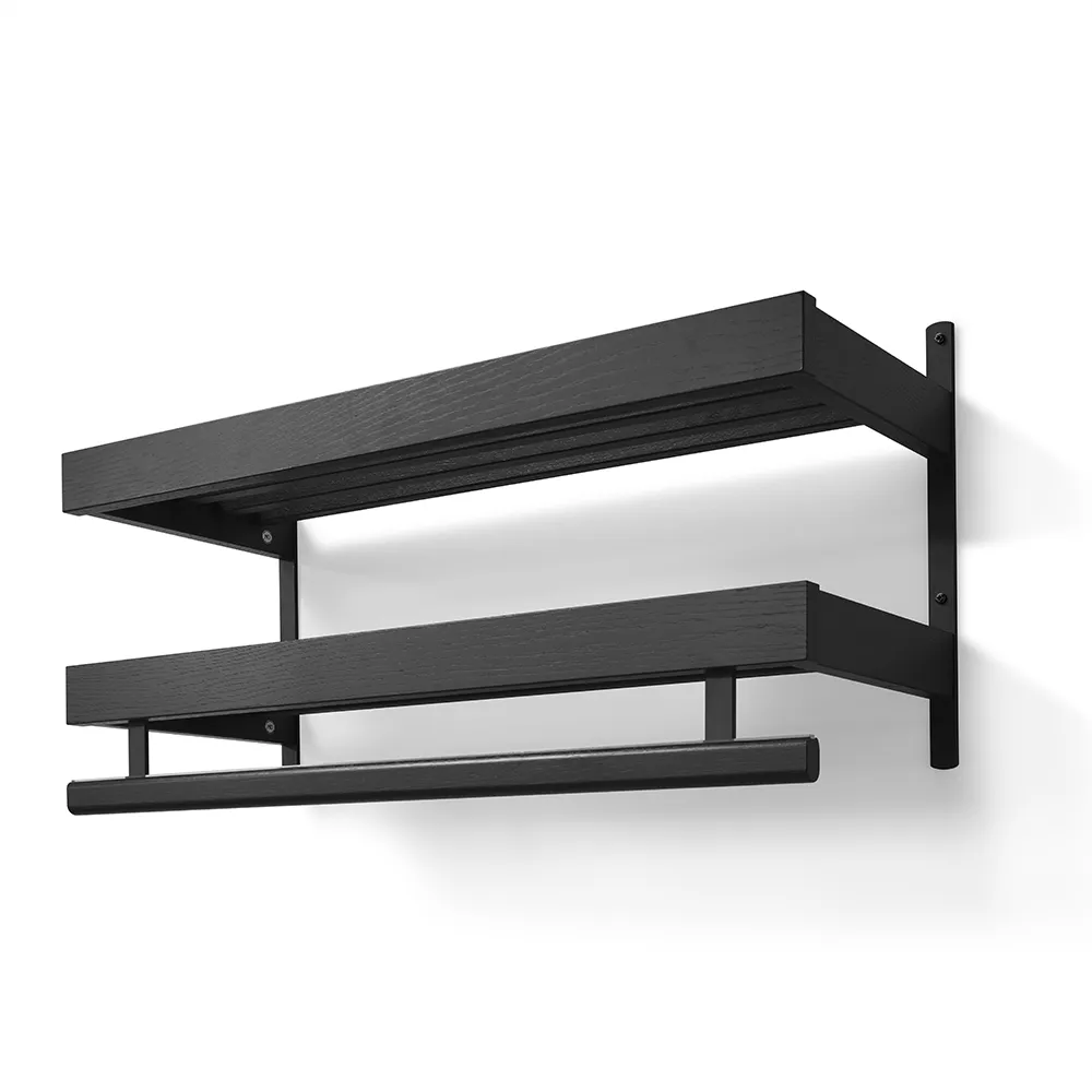 Oscarssons Möbel, Nadja hattehylde 80 cm 2 niveauer Sortbejdset eg/matsort stål