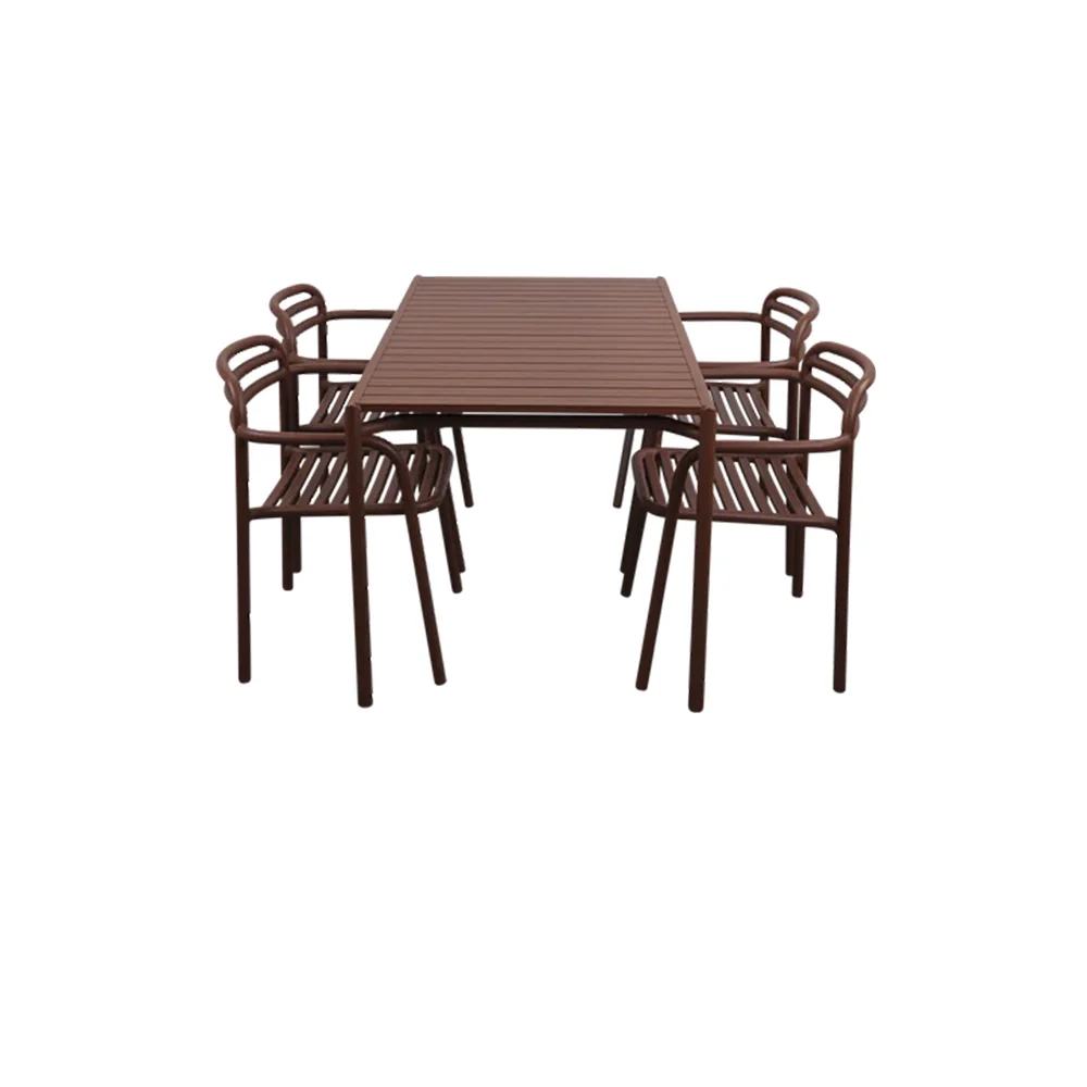 Cane-line, Bliss spisebord inkl. to stole med armlæn - Ørkenrød aluminium