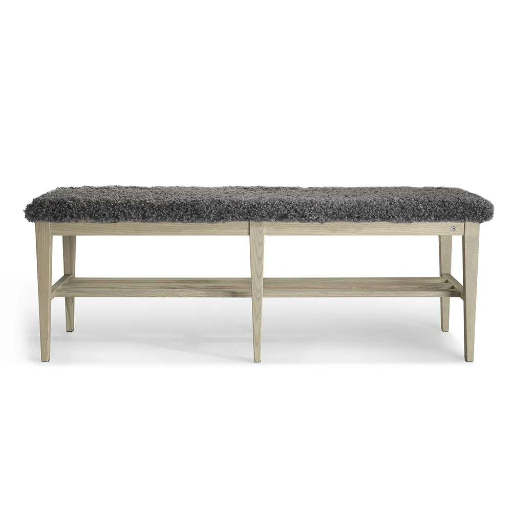 Oscarssons Möbel, Nadja Bænk 130 cm Grå olieret ask/fåreskind look Grå