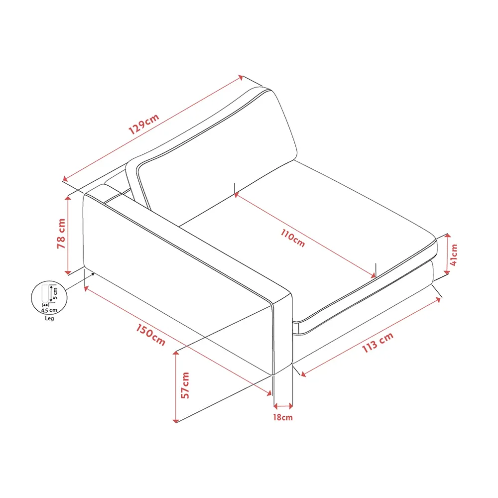 Duncan chaiselong venstre stof Robin lysegrå