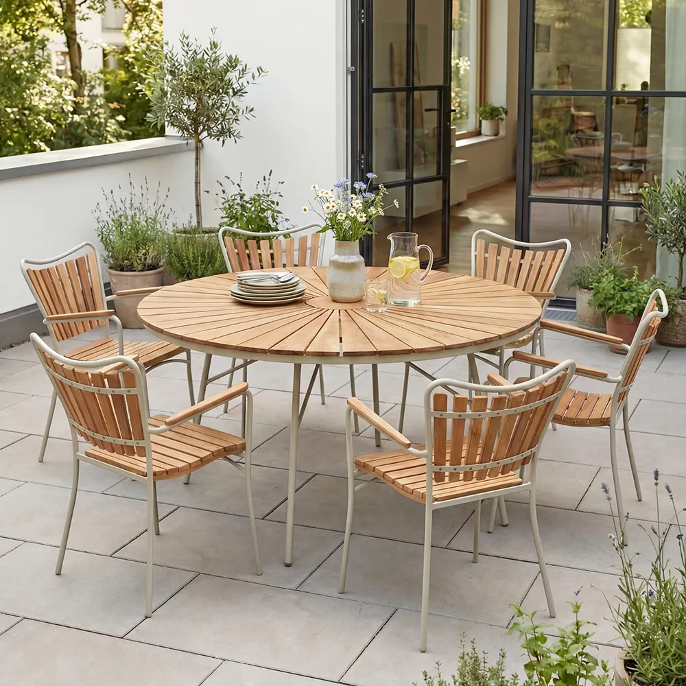 Ellen spisebord 150 cm Sandgrå / teak