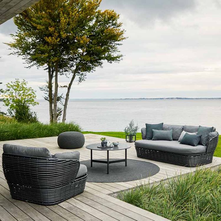 Basket sofa graphite syntetisk rattan inkl. gråt Airtouch-pudesæt