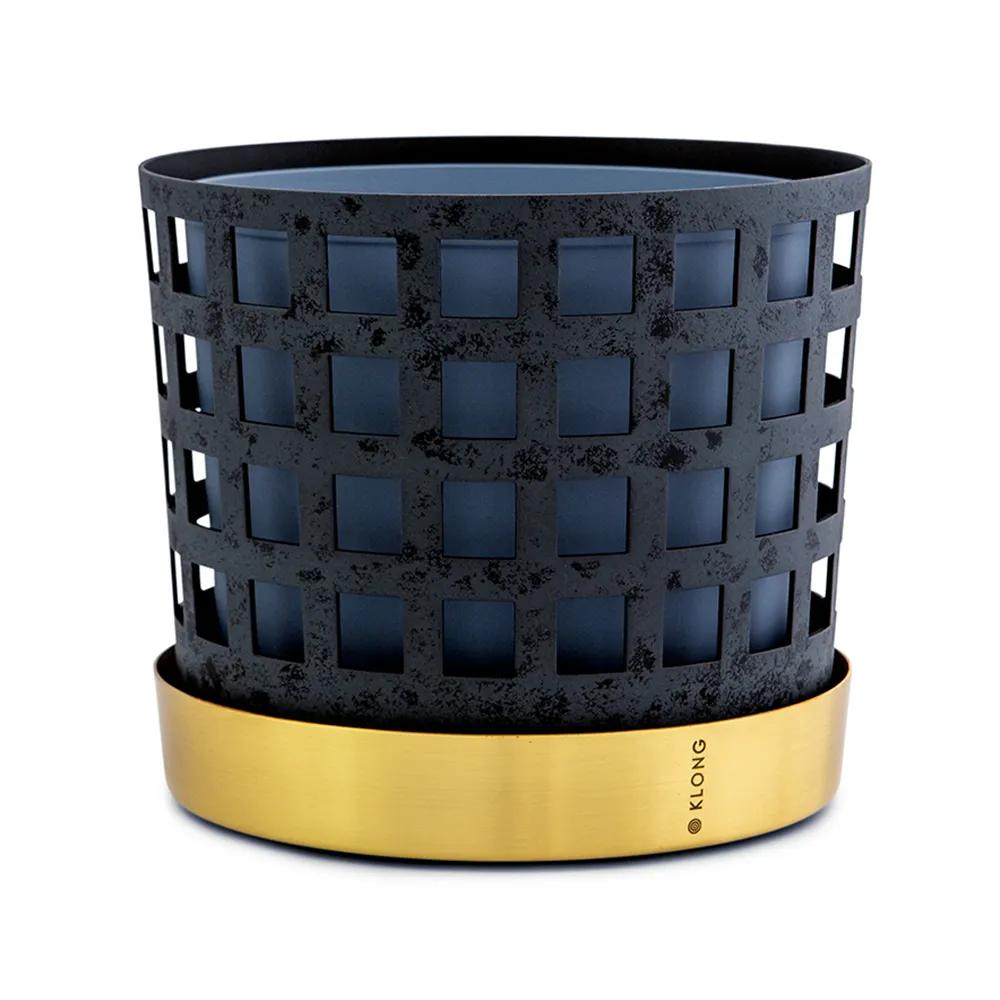 Klong, Trio square medium blue lackeret tynd plade, fad i messing
