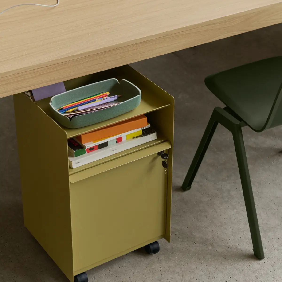 Folded Trolley vogn, højde 61,5 cm, skuffe – Bark Beige-Grøn