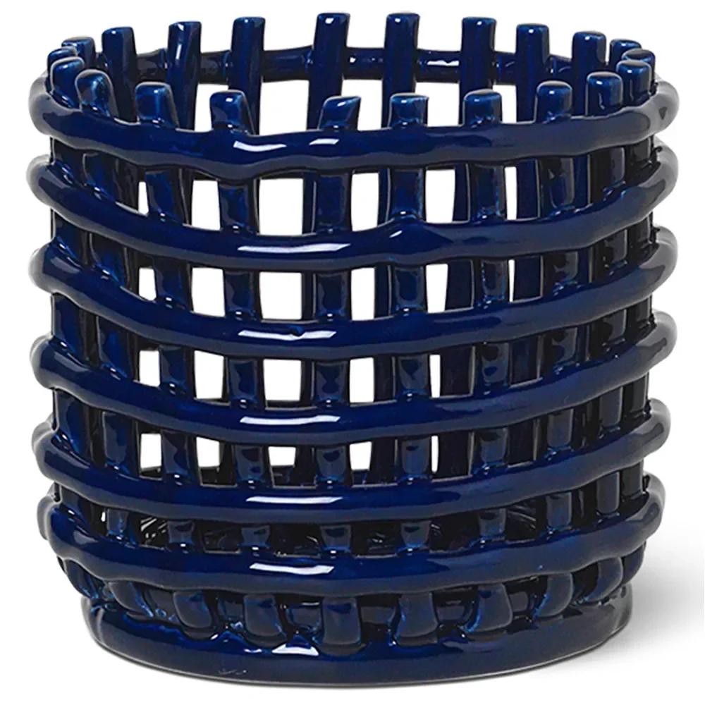 Ferm Living Ceramic flettet kurv Ø16 cm Blå