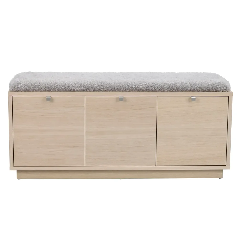 Confetti opbevaringsbænk hvid pigmenteret eg/fåreskind-look