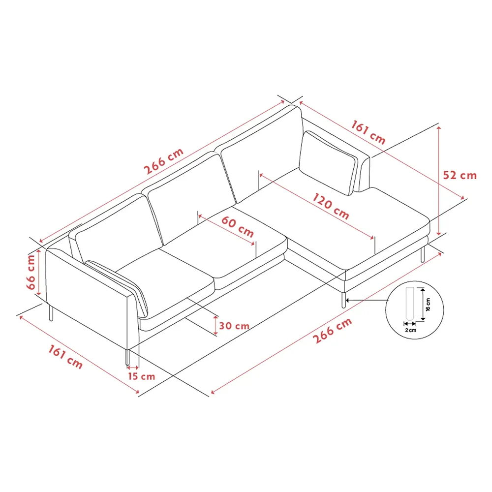 Corwin sofa 3,5-sæders sofa chaiselong højre stof Rita lys beige
