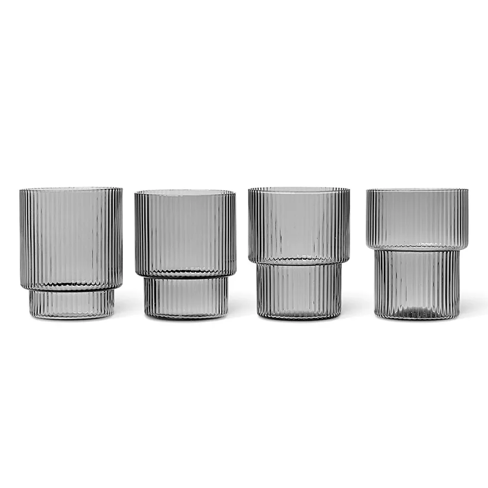 Ferm Living Ripple glas 4 stk smoked grey