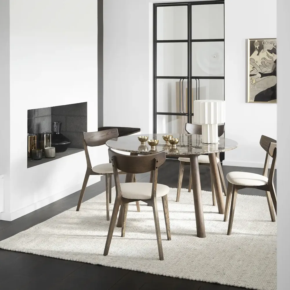 Taransay spisebord Ø125 cm brun marmor/brun eg