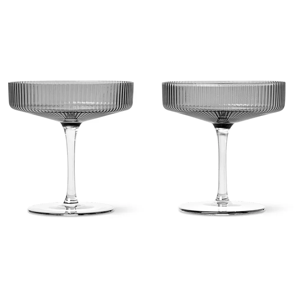 Ferm Living Ripple champagneglas 2-pak smoked grey