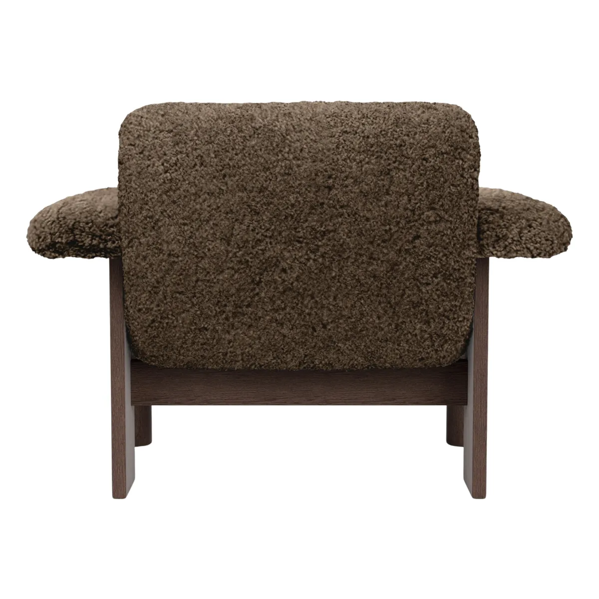 Brasilia loungestol lav ryg, mørkbejdset massiv eg, Sheepskin Nevotex Root