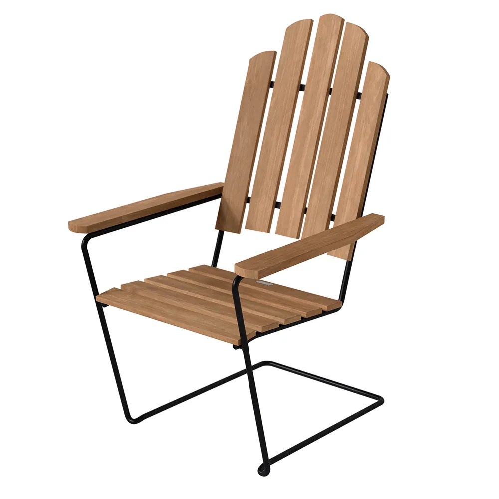 Grythyttan Stålmöbler, A3 solstol ubehandlet teak/sort