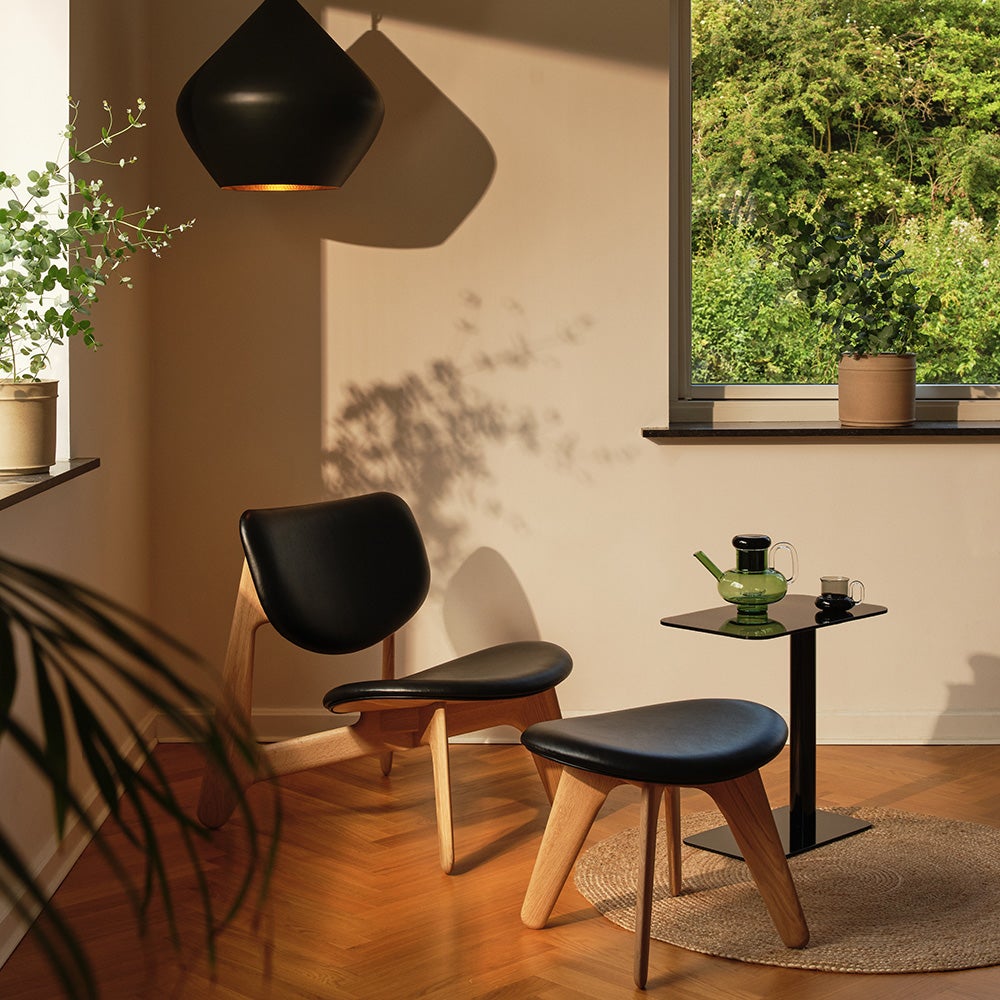 Slab loungestol natur sort læder