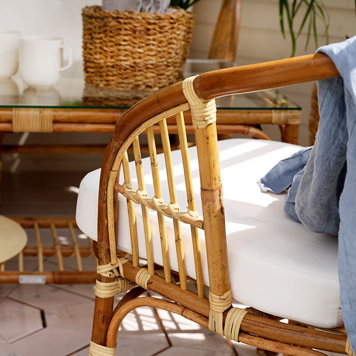 Astrakan Rattanlænestol Natur/Hvid Brafab