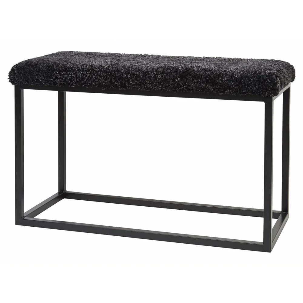 Skinnwille, Palle Bænk fåreskind  80x35 cm Darkgrey/black