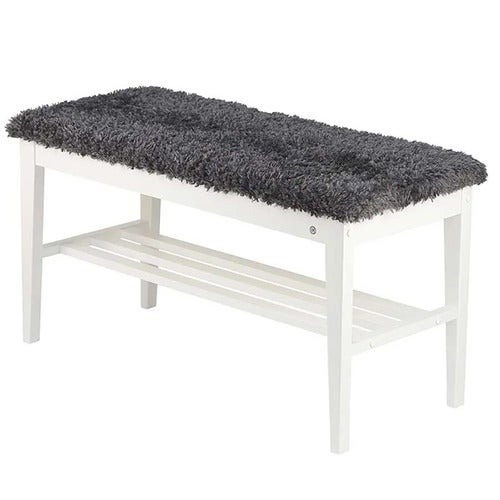 Nadja Bench Hvidlakeret birk/fåreskind i mørkegråt look